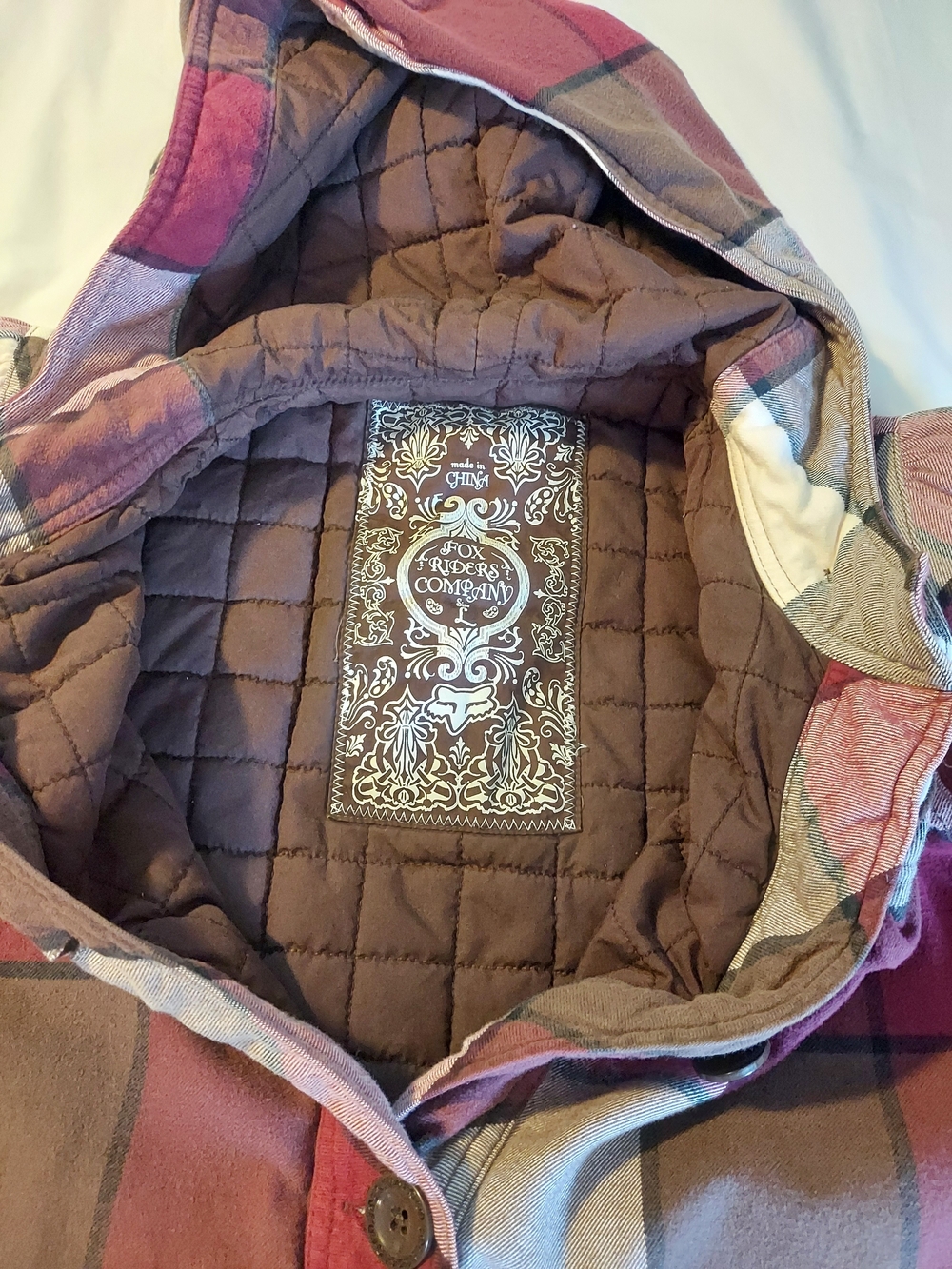 Fox Riders Company Plaid Patchwork Bomber Jacket with Hood Cozy Fall L - Picture 7 of 8